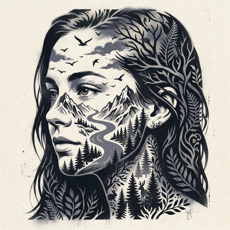 Monochromatic Stencil Art: Nature Mosaic