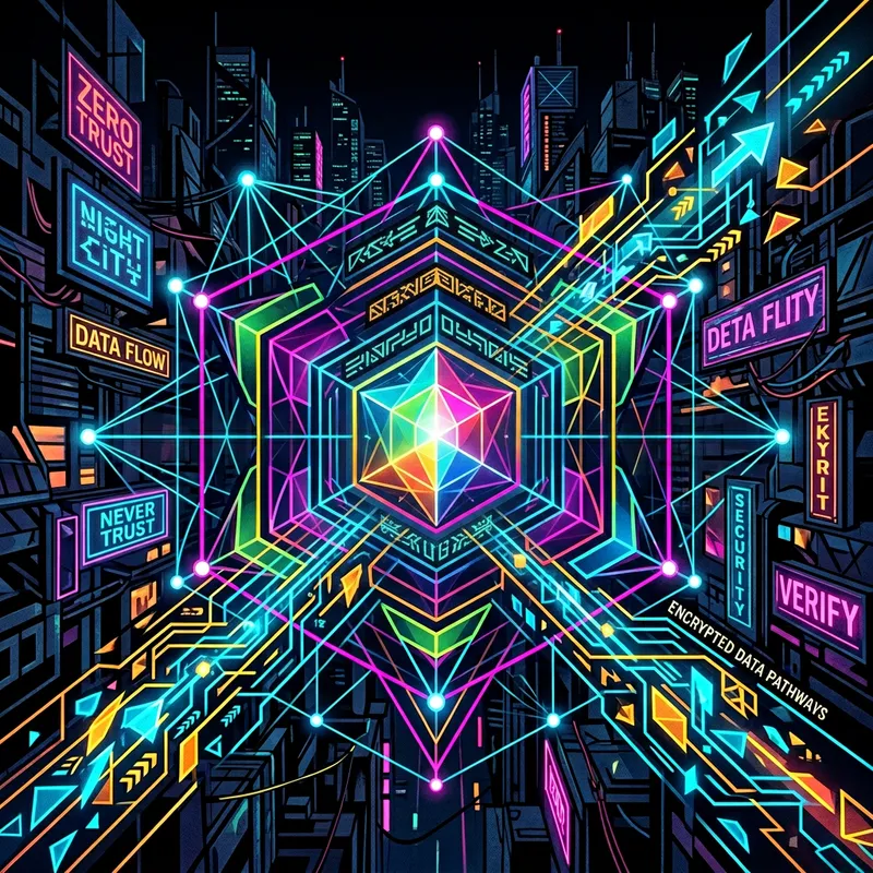 Futuristic Zero Trust Architecture Art: Cyberpunk Network Nodes