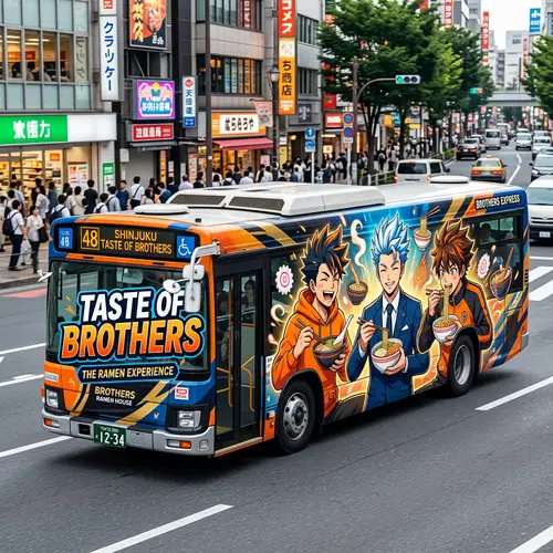 Imaginative 'Taste of Brothers' Bus Design with Anime Characters