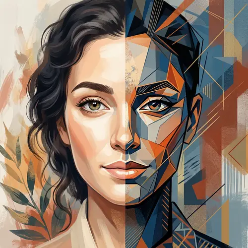 Curved and Angular Face Illustration