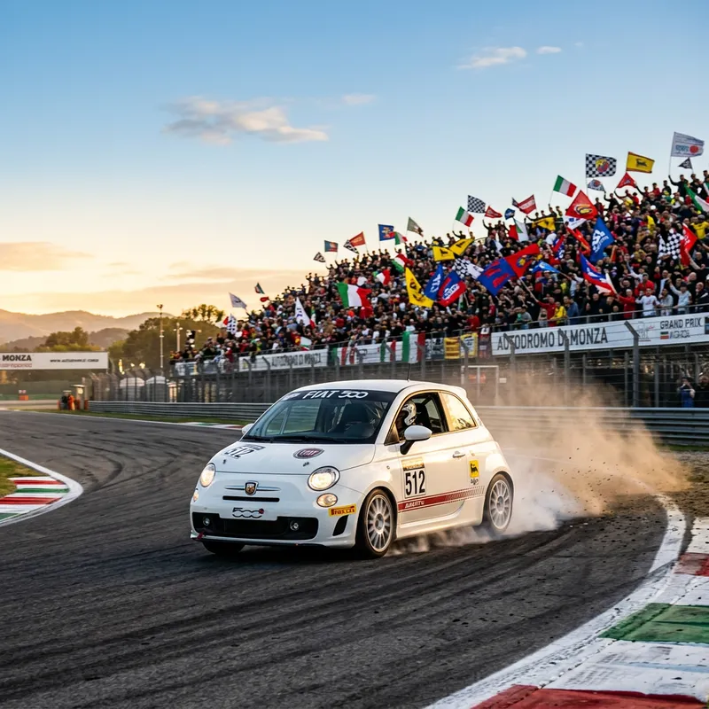 White Fiat 500 Speeding on Race Track | Dynamic Racing Scene