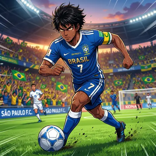 Fierce Brazilian Anime Soccer Player Character
