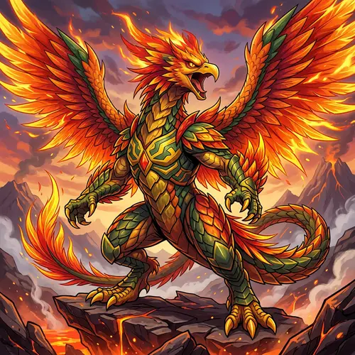 Fierce Dragon-Fighting Phoenix Creature