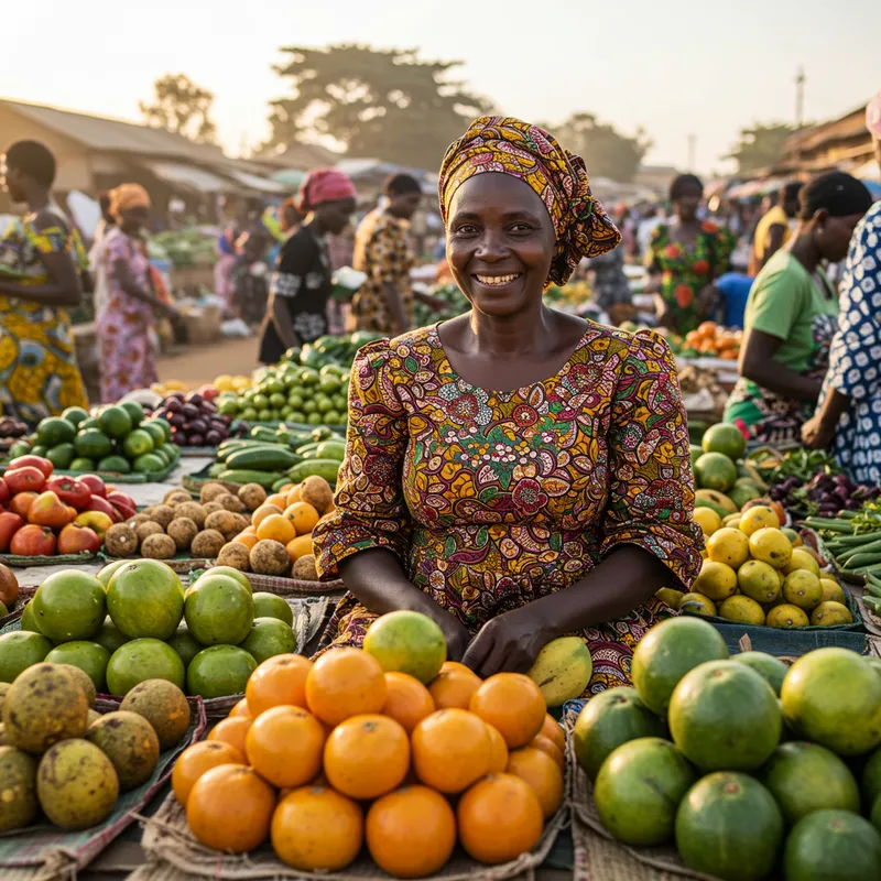 African Woman Selling Fruits at Local Market