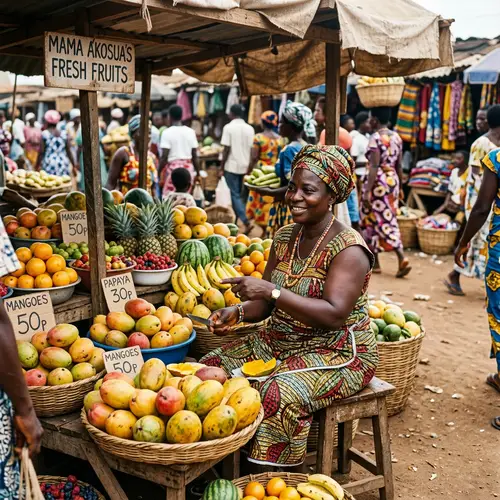 African Woman Selling Fruits at Local Market