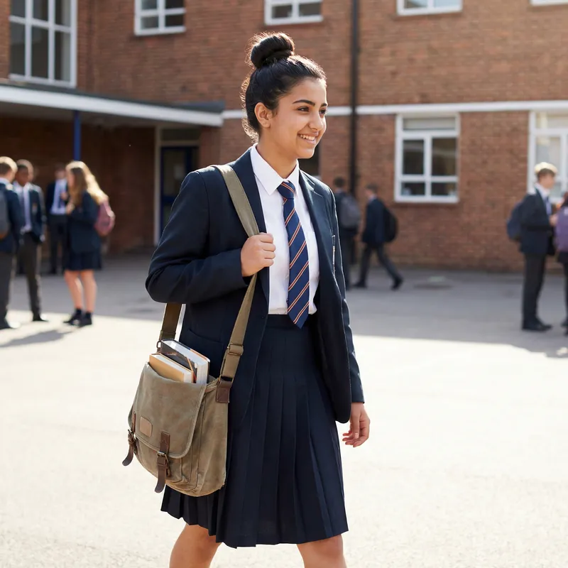 Middle-Eastern High School Student in Traditional School Uniform