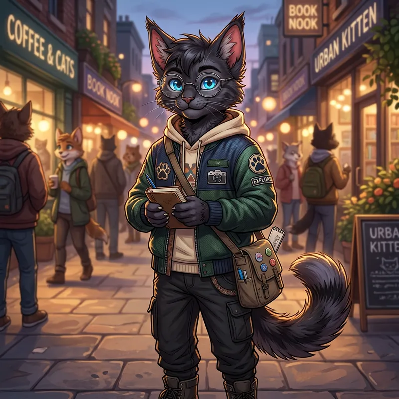 Furry Cat Boy with Bright Blue Eyes | Stylish Jacket & Glasses Furry Cat Boy with Bright Blue Eyes | Stylish Jacket & Glasses
