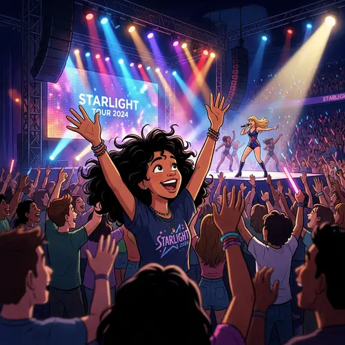Exciting Disney-style Animation with Curly-Haired Girl at Harry Styles Concert