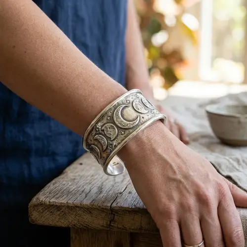Thick Silver Moon Bracelet for Women