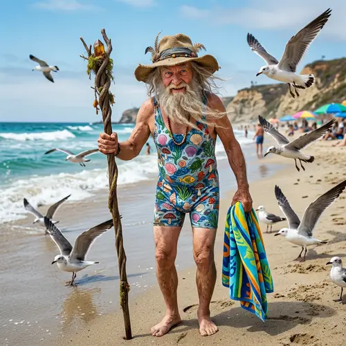 Radagast Beach Outfit - Fantasy Wizard in Swimsuit & Sun Hat