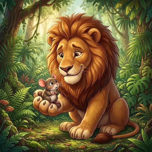 Gentle Lion and Mouse: A Heartwarming Jungle Tale