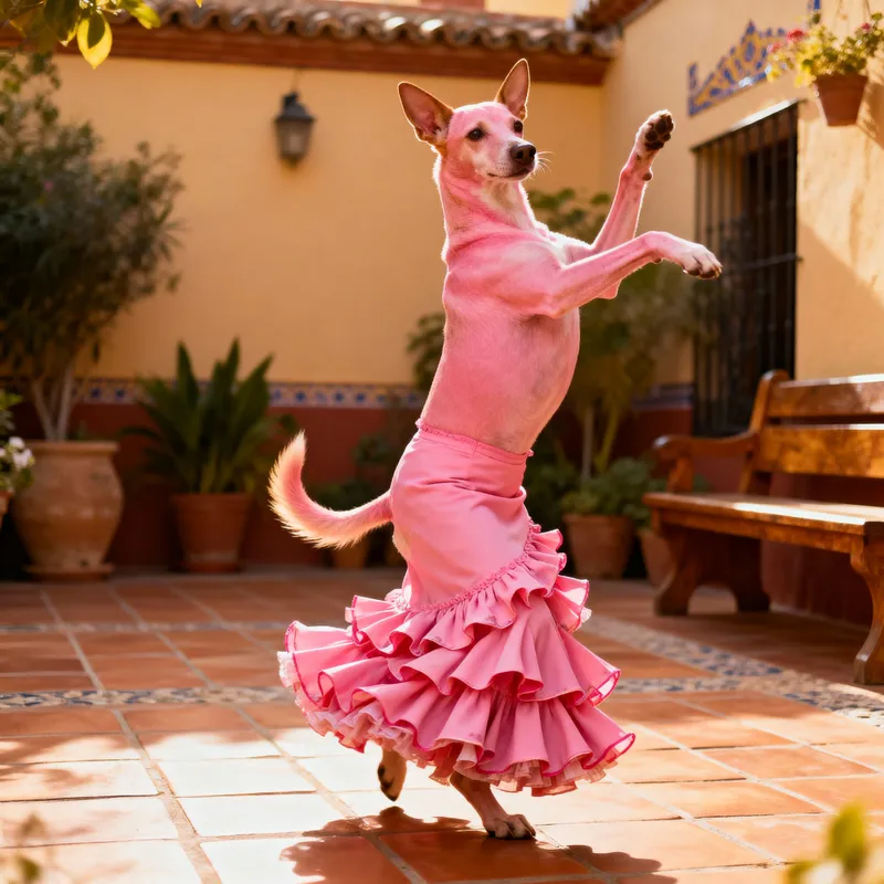 Pink Dog Dancing Sevillanas
