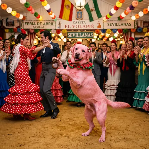 Pink Dog Dancing Sevillanas
