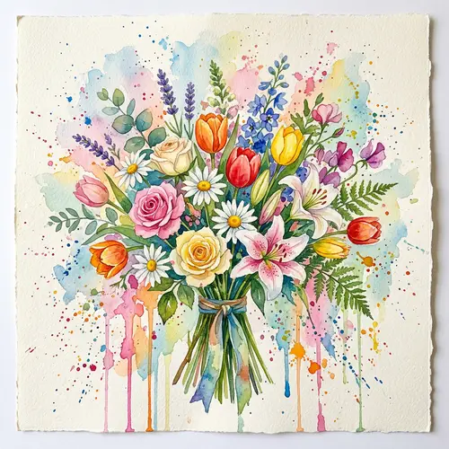 Whimsical Watercolour Flowers with Splats and Drips of Paint