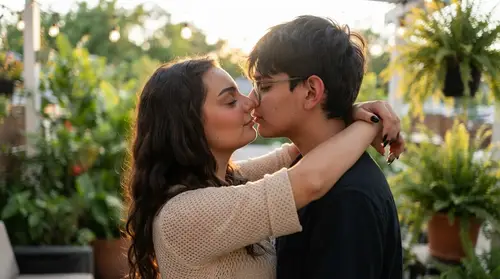 Tender Romantic Kiss | Intimate Outdoor Embrace