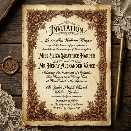 Vintage-Style Ornate Victorian Invitation Card Design