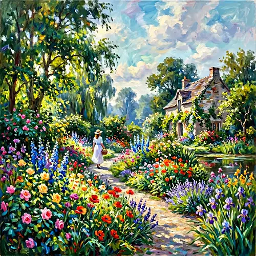 Impressionist Style Landscape with Vivid Flowers | Art Inspired by Monet