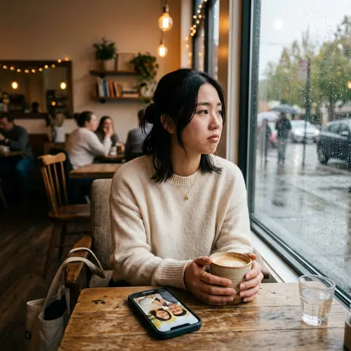 Cozy Coffee Shop Scene with a Touch of Melancholy