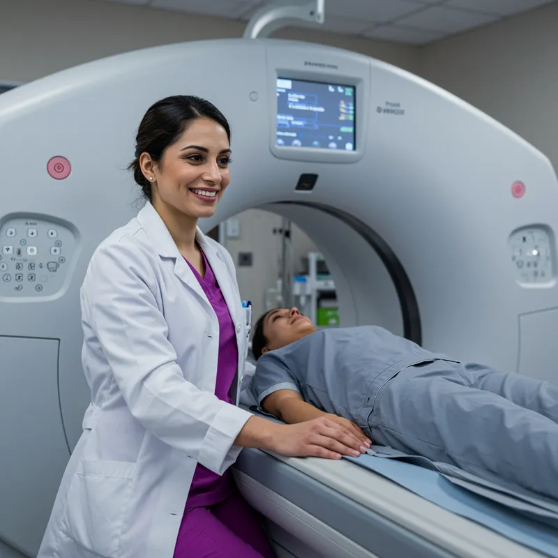 Happy Imaging Technician Performing CT Scan