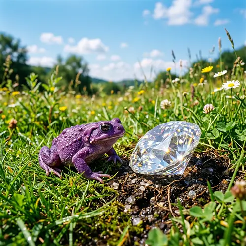 Purple Frog in Field with Diamond - Enchanting Scene