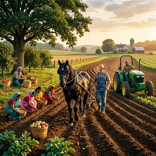 Diverse Agricultural Scene at Sunrise | Farming Harmony