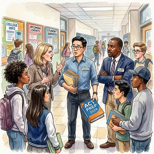 Diverse Student-Parent-School Counselor Interaction Illustration