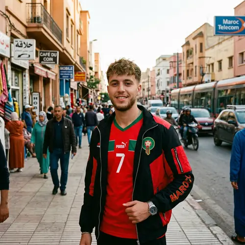 Stylish Young Man in Moroccan Soccer Team Jersey