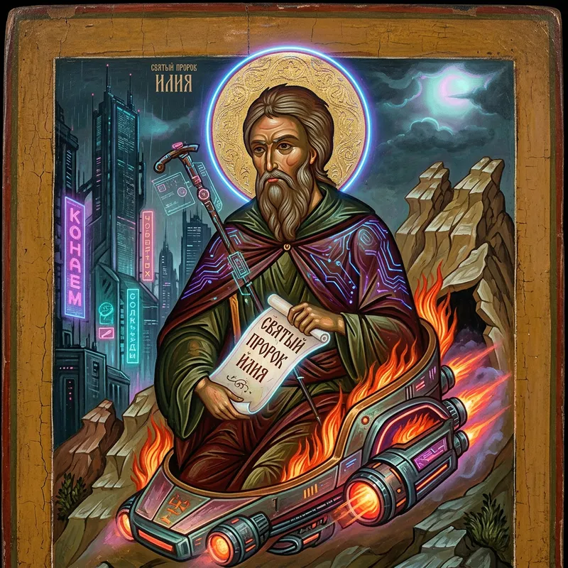Prophet Elijah by Andrei Rublev in Cyberpunk Style - Ancient Russian Icon