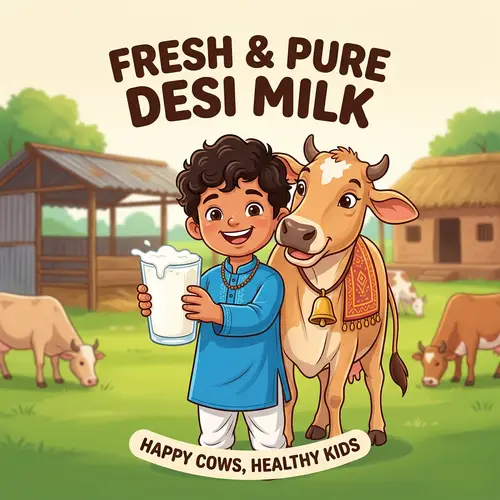 Desi Kid with Milk Glass Mascot