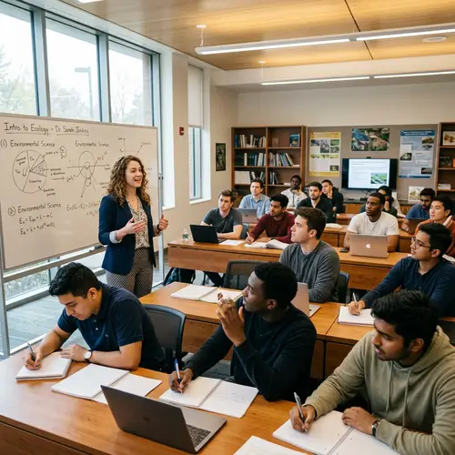 Young Female Teacher Inspiring Diverse Male Students
