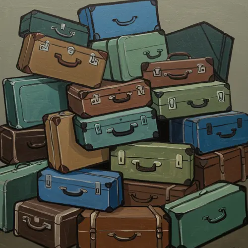 Cubist Vintage Suitcase Oil Painting