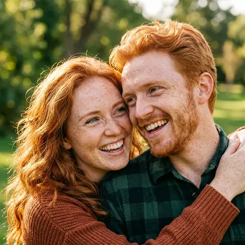 Caucasian Couple with Vibrant Red Hair and Freckles | Shared Happiness