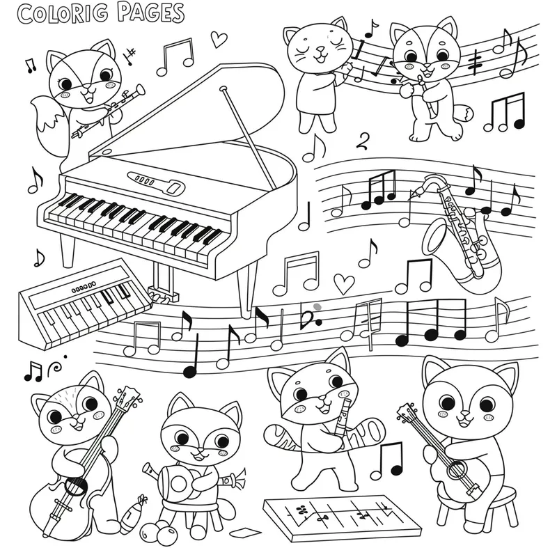 Black and White Music Coloring Pages for Kids