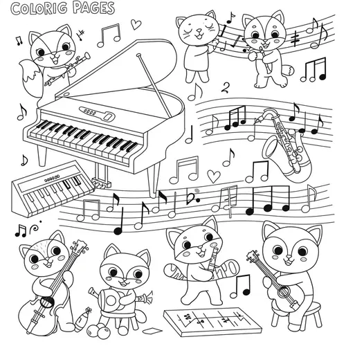 Black and White Music Coloring Pages for Kids