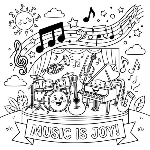 Black and White Music Coloring Pages for Kids