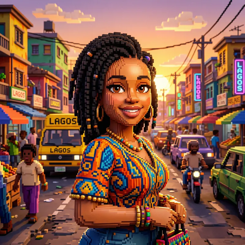 3D Pixel African Woman Art in Lagos