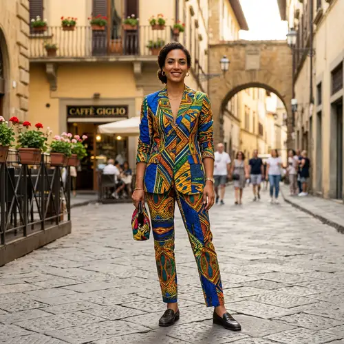Stunning Mixed Heritage Woman in Colorful Suit