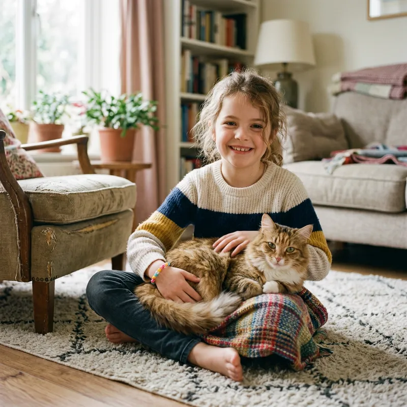 Adorable Cat and Girl Together