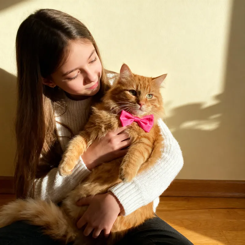 Adorable Cat and Girl Together