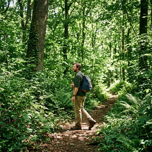 Peaceful Nature Walk: Man in Lush Greenery