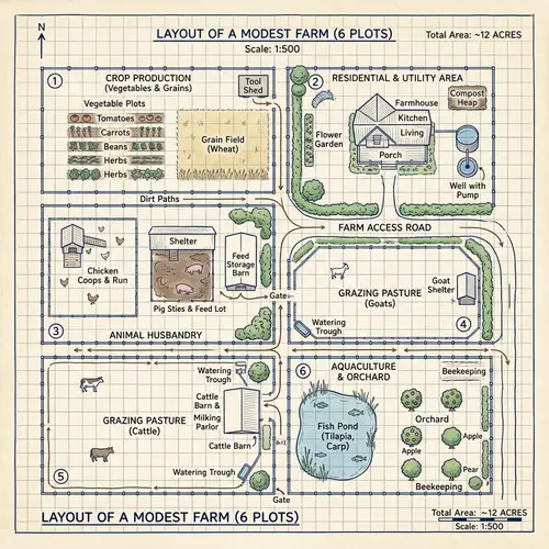 Farm Layout Blueprint for Six Plots of Land