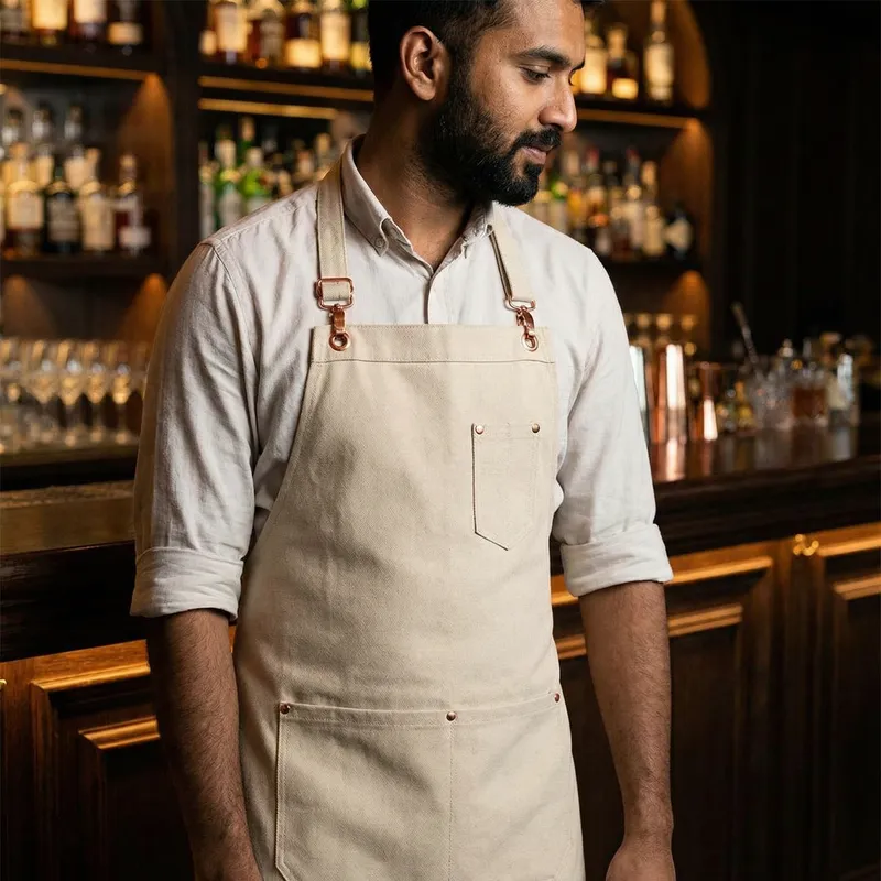 Stylish Beige Apron with Elegant Copper Fittings