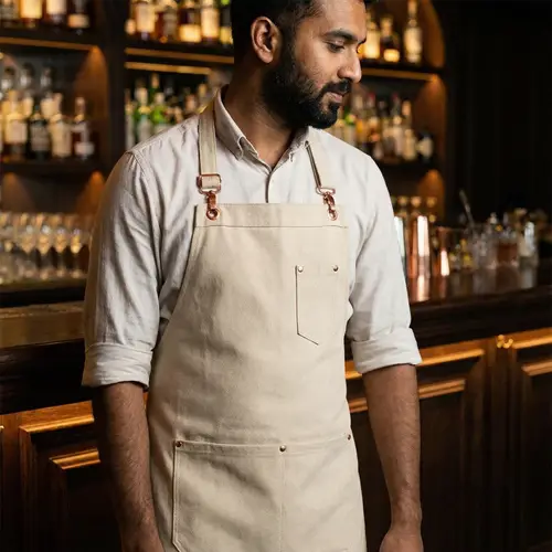 Stylish Beige Apron for Bartender with Copper Fittings