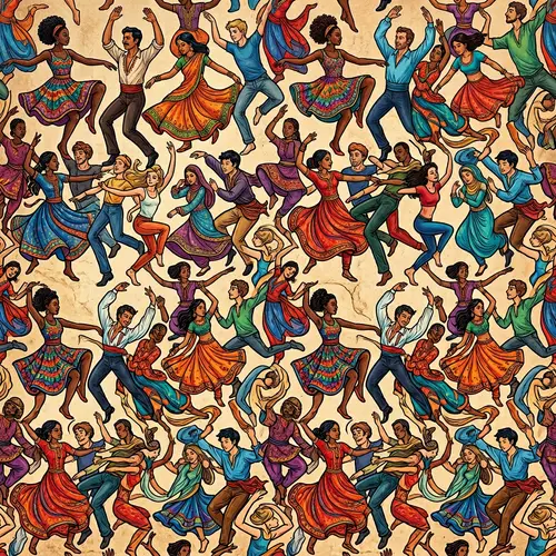 Intricate Dancing Figures Tessellation Artwork