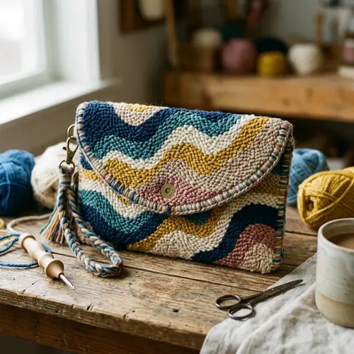 Create a Stunning Handmade Punch Needle Clutch with Unique Wave Design