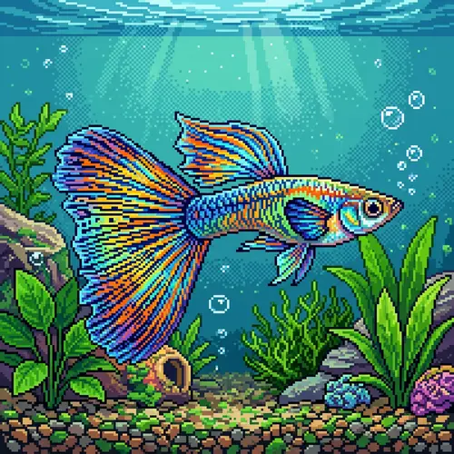 Colorful Guppy Fish in Retro Pixel Art Style