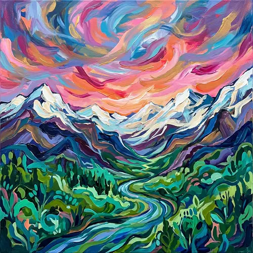 Abstract Mountain Landscape at Sunset