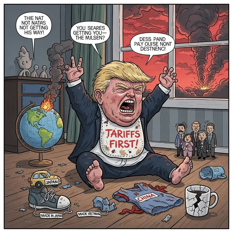 Satirical Cartoon of Tantrum-Throwing Leader Satirical Cartoon of Tantrum-Throwing Leader