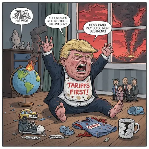 Satirical Cartoon of Tantrum-Throwing Leader