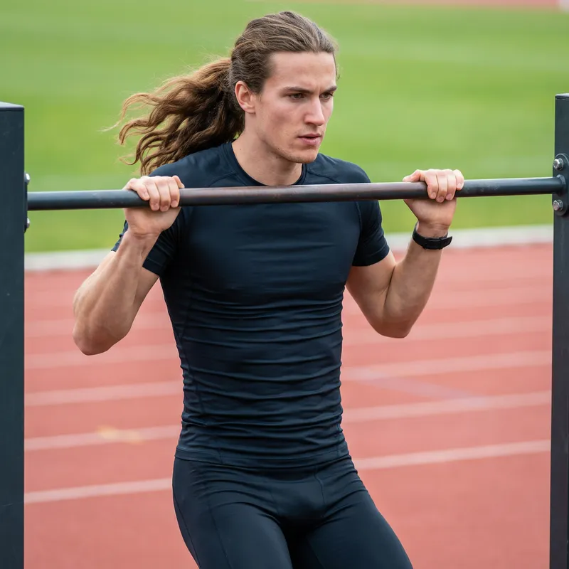 Young Man in Athletic Suit: Focused Training